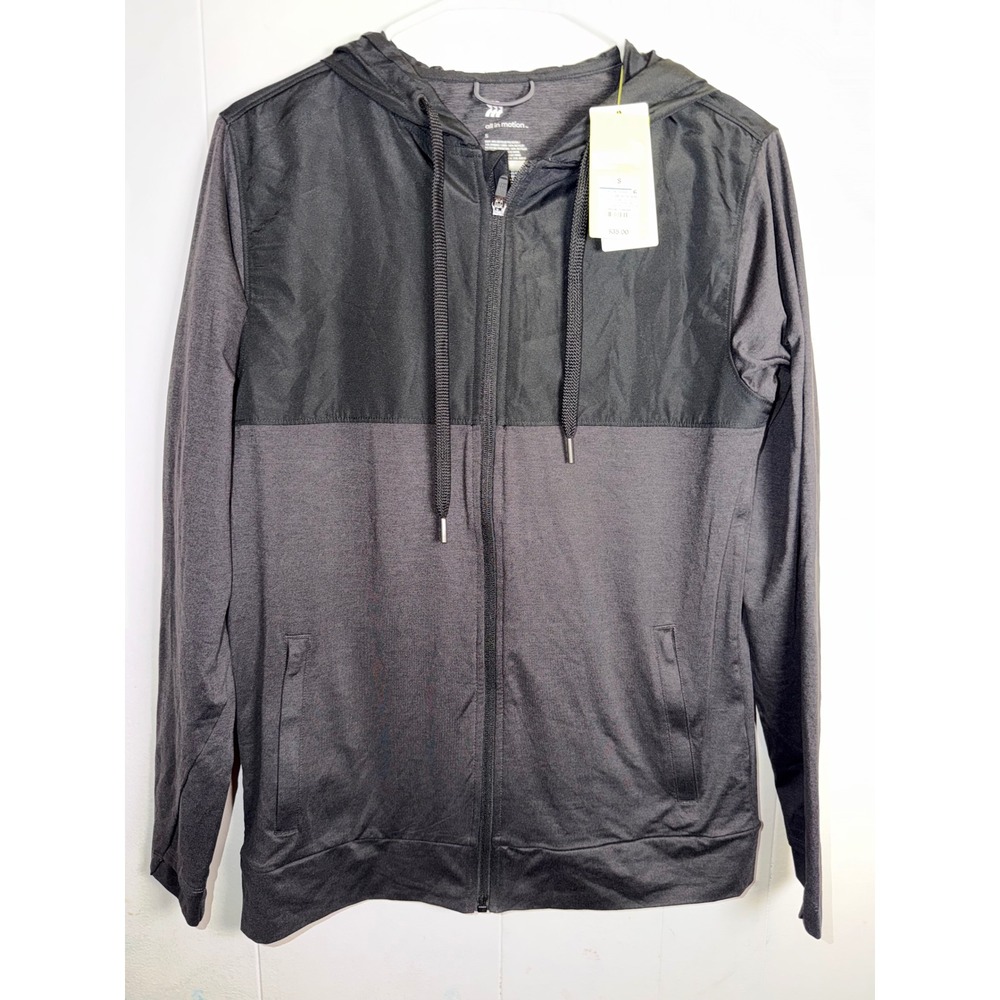 All in Motion Mens Full Zip Hooded Jacket Gray Black Colorblock UPF 50+ Small